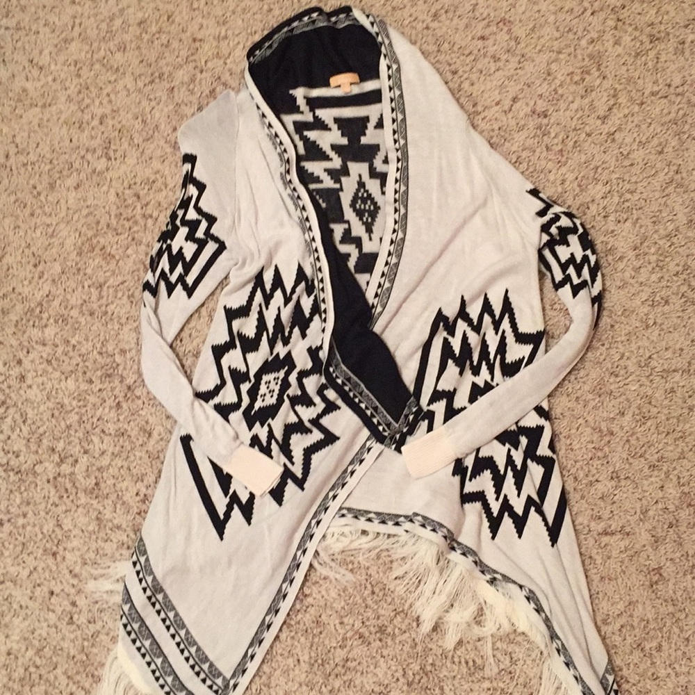 White and Black Cardigan Sweater